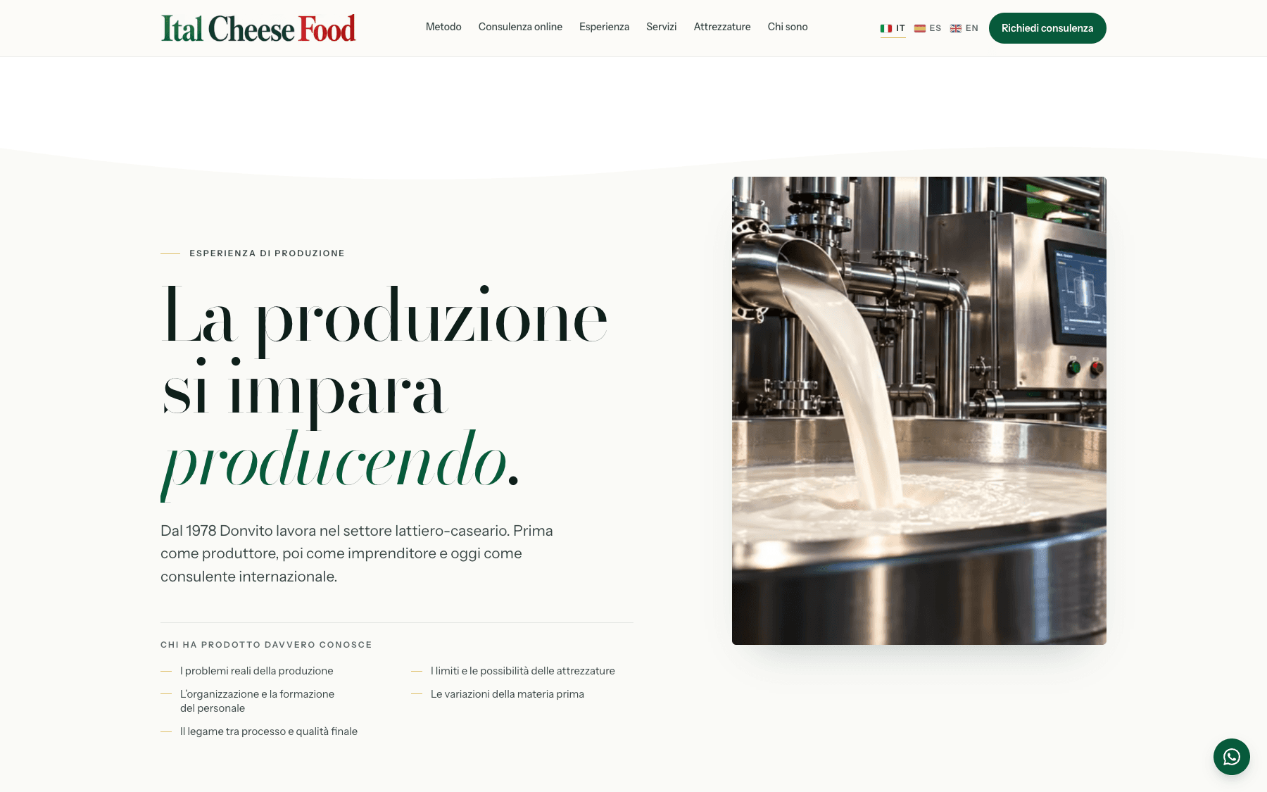 La sezione sull'esperienza di produzione