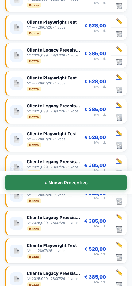 El archivo de presupuestos, con el estado y el importe de cada uno