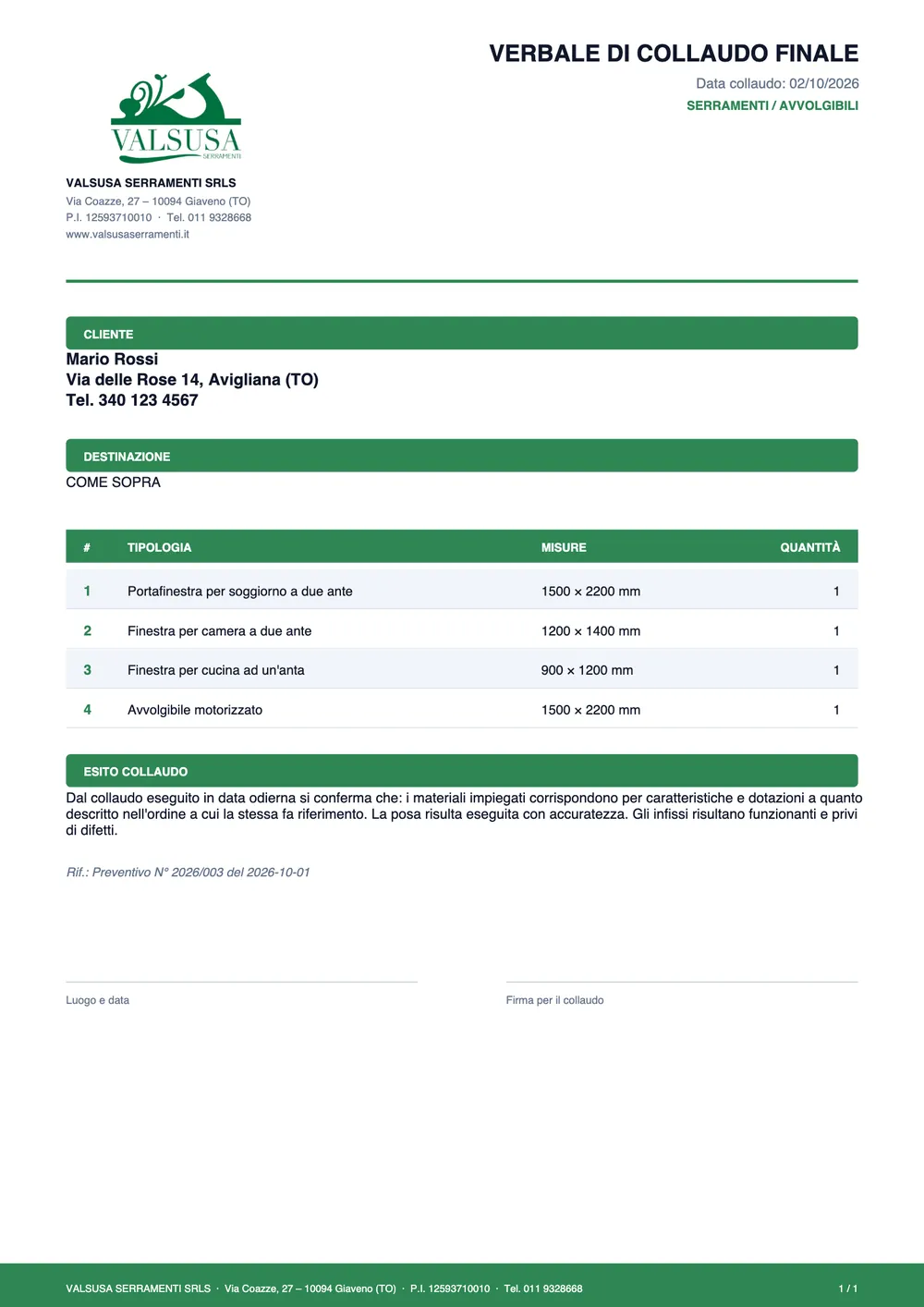 El PDF de un acta de recepción final, con cliente, destino y partidas tomadas de la medición